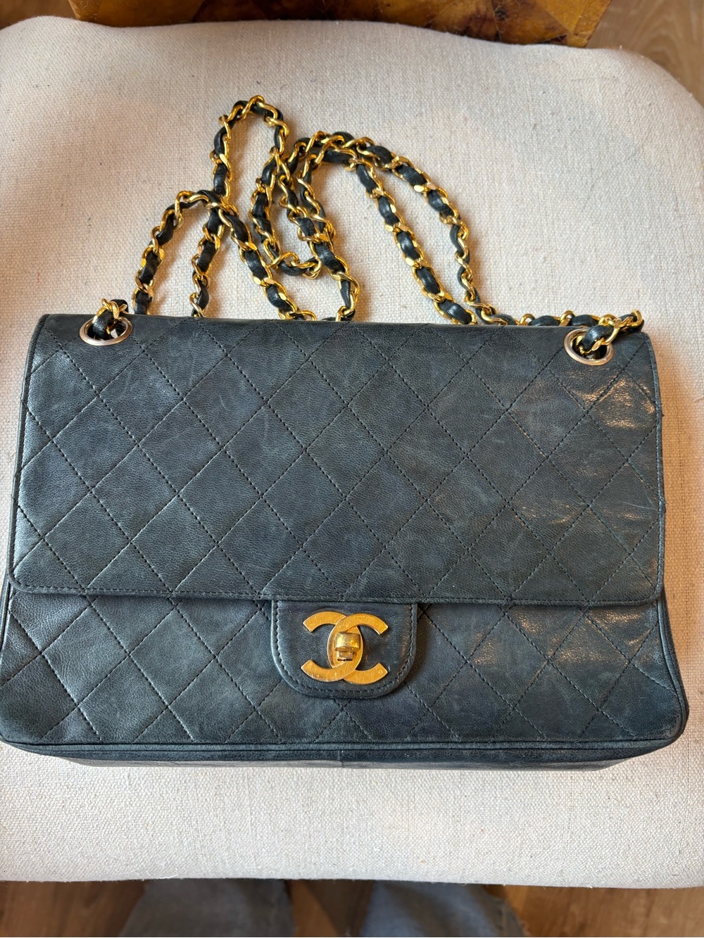 Vintage Chanel Lambskin Double Flap Navy Handbag